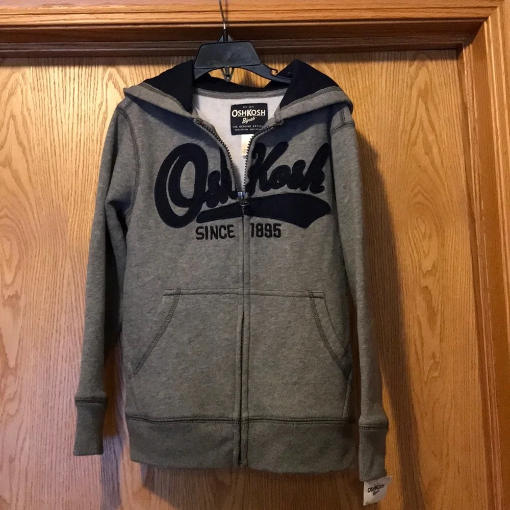 NEW W/ TAGS Oshkosh B’Gosh size 7 boy’s logo soft fabric full zip gray hoodie